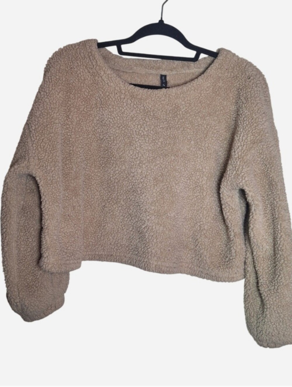 Zaful Beige Sherpa Knit Pullover Sweater XL Cropped Crew Neck Long Sleeve